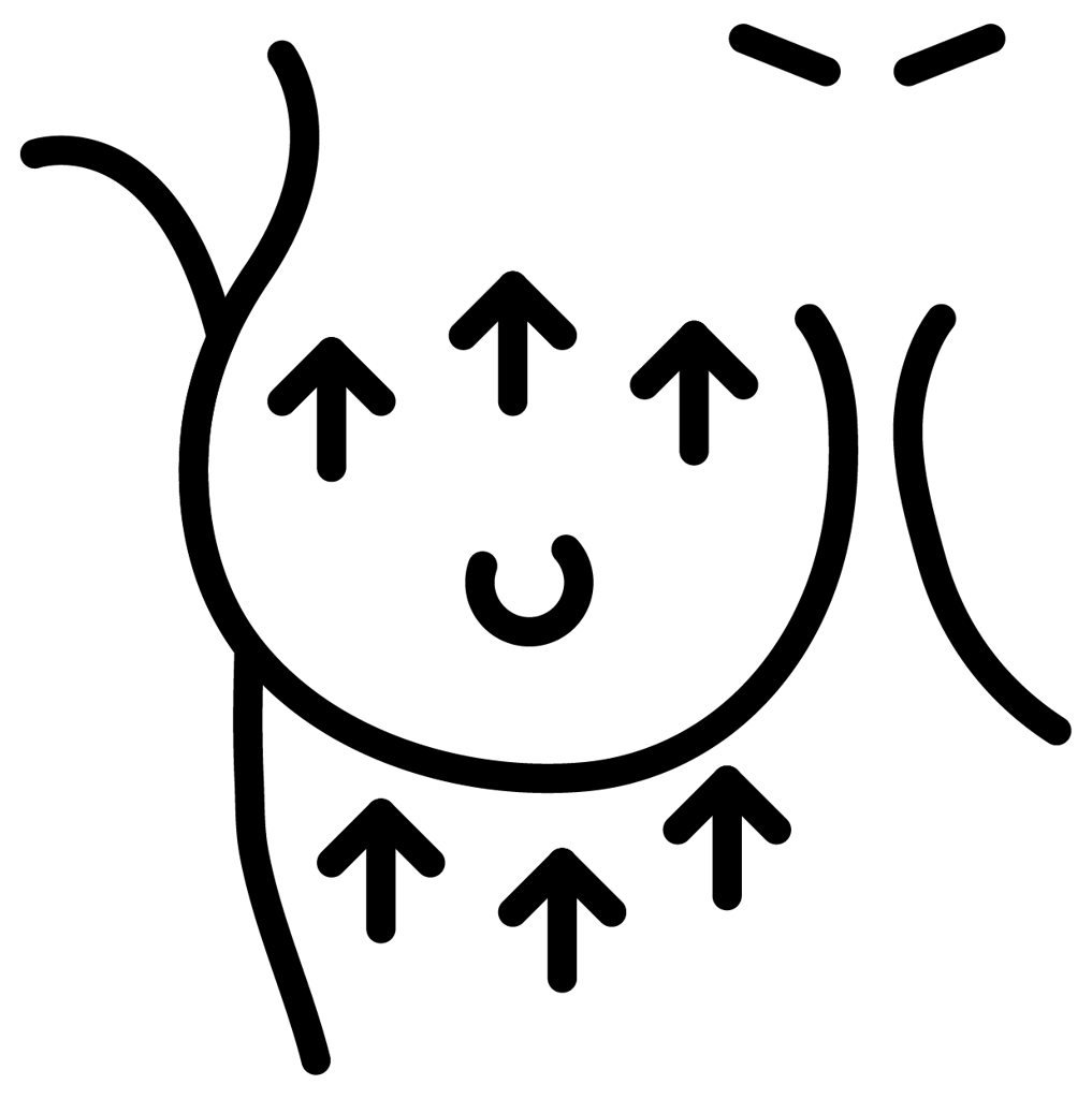 Breast Lift in Tijuana, Mexico 12 Line icon showing breast lift surgery technique with arrows indicating upward firming.