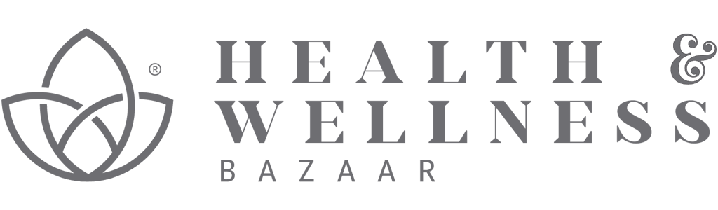 Mommy makeover Landing 1 Health & Wellness Bazaar logo in gray color, featuring a lotus or bud symbol on the left, and the text "HEALTH & WELLNESS BAZAAR".