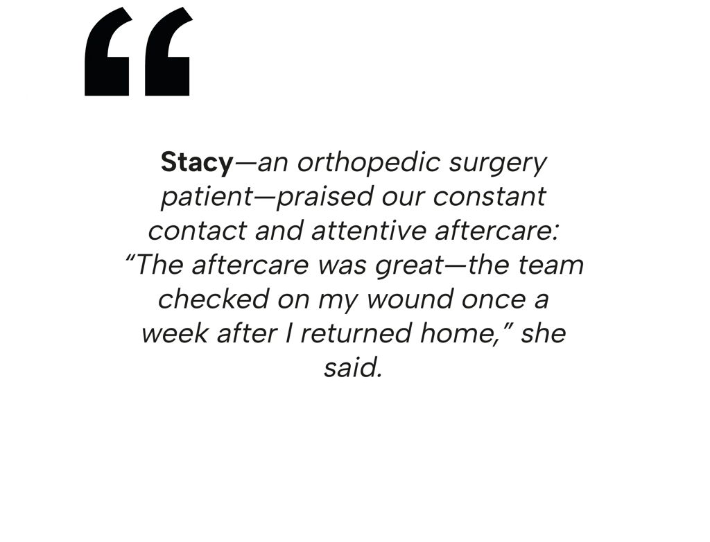 Patient testimonial from Stacy about attentive aftercare and recovery after spine surgery in Mexico.