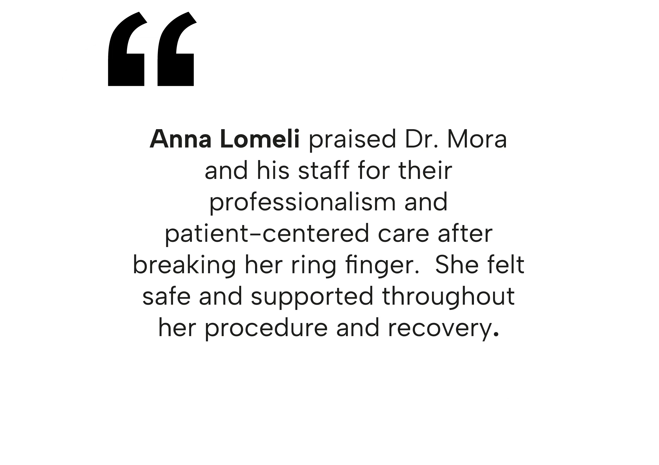 Patient review from Anna Lomeli praising the professional care for her orthopedic procedure at CORE Medical in Tijuana.