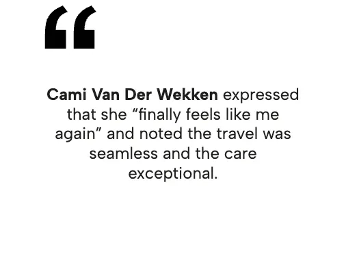 Cami Van Der Wekken expressing she "finally feels like me again" after her treatment.