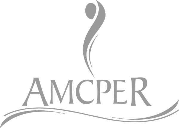 Mommy makeover Landing 3 Gray logo of the Mexican Association of Plastic, Esthetic and Reconstructive Surgery (AMCPER) showing an abstract silhouette of a human body.
