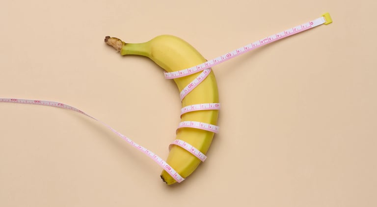 A symbolic image of a banana with a measuring tape, representing penis lengthening surgery in Tijuana and penis thickening surgery in Tijuana.