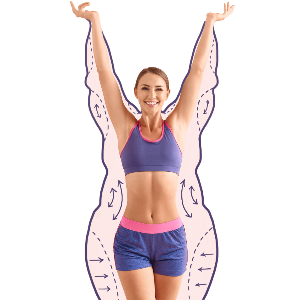 Illustration of weight loss transformation in Tijuana, Mexico, depicting arm contouring surgery for a slimmer appearance.