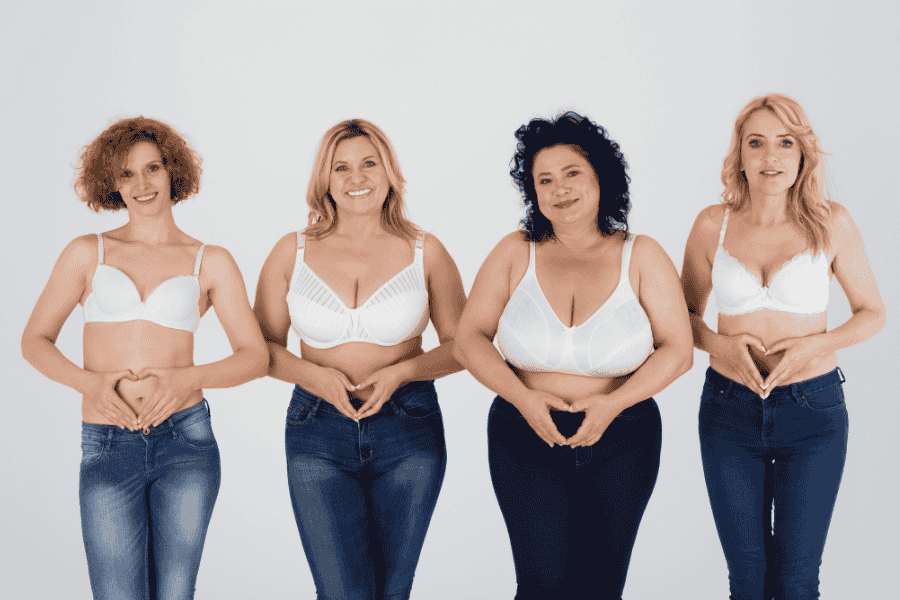 Group of diverse women in different bra sizes, illustrating the variety of breast augmentation in Tijuana, Mexico available at Health & Wellness Bazaar