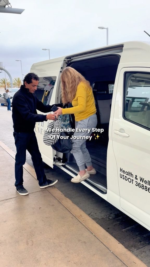 Health & Wellness Bazaar patient coordinator assisting a patient arriving for her mommy makeover surgery in tijuana