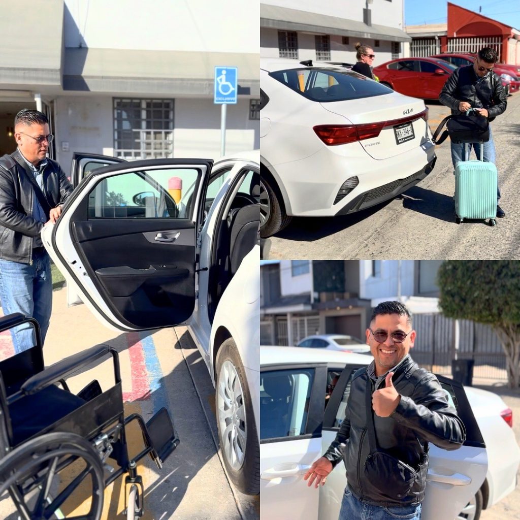 Patient transport to recovery home in Tijuana, Mexico – A driver assisting a patient with transportation after surgery, ensuring a smooth and safe transfer to recovery accommodation.