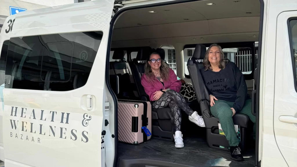 Tammy & Companion in HWBazaar Van after visiting some. of the best plastic surgeons in Mexico.