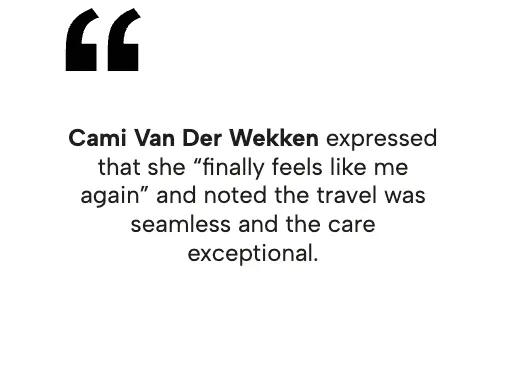 Cami Van Der Wekken expressing she "finally feels like me again" after her treatment.