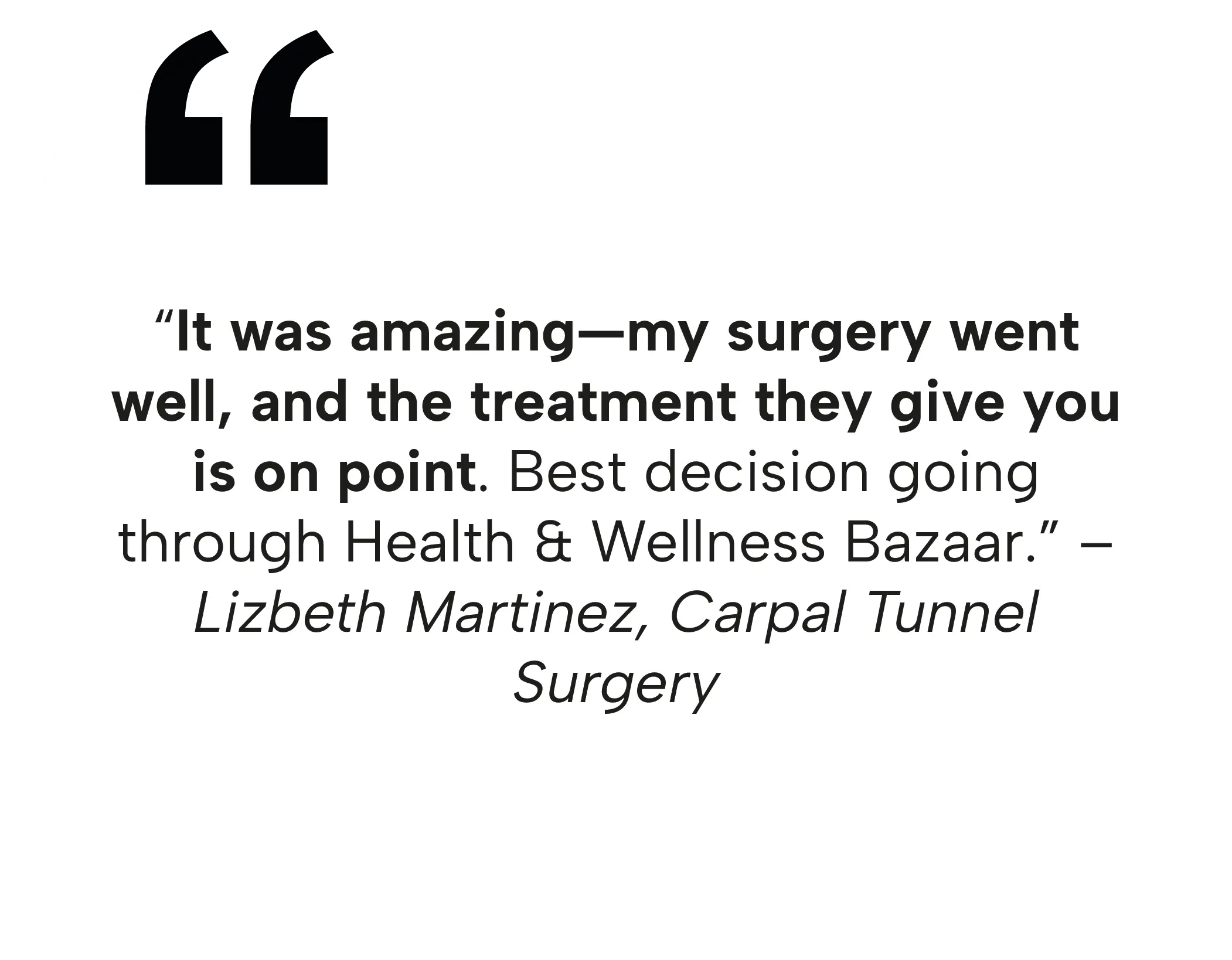 Lizbeth Martinez's review of her carpal tunnel surgery in Mexico, emphasizing the excellent treatment and results.