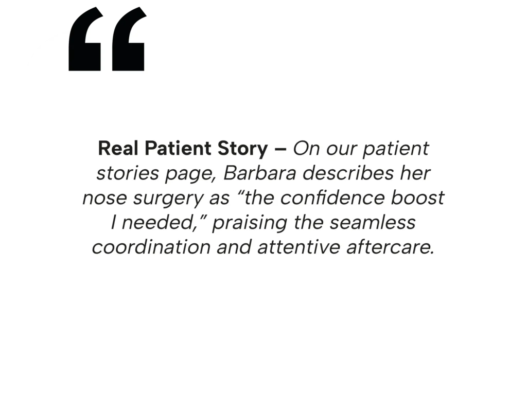 Patient story from Barbara about her all-inclusive rhinoplasty packages and attentive aftercare in Mexico.